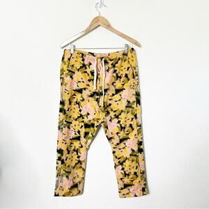 Free City Vintage Silk Kimono Studded Joggers Yellow Floral Women’s Size S
